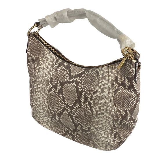 Michael Kors Purse Fulton LG Top Zip Shoulder Bag Dark Sand Embossed Leather NWT - Picture 1 of 13